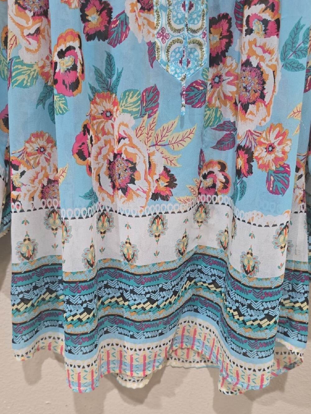 🌺fig and flower Light Blue Floral Peasant Tunic - Picture 6 of 8